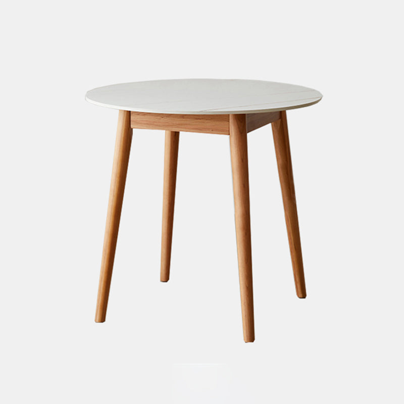Contemporary Round Dining Table White Sintered Stone Table with 4 Cherry Wood Legs 31.5"L x 31.5"W x 29.5"H Without Chairs Clearhalo ' dining_table' 'Dining Tables & Seating' 'Dining Tables' 'furn' 'furn_dining_table' 'Furniture' 'furniture_dining_table' 'Kitchen & Dining Furniture' 'kitchen&dining_furn' 'kitchen' 'kitchen_dining_table' 4271008