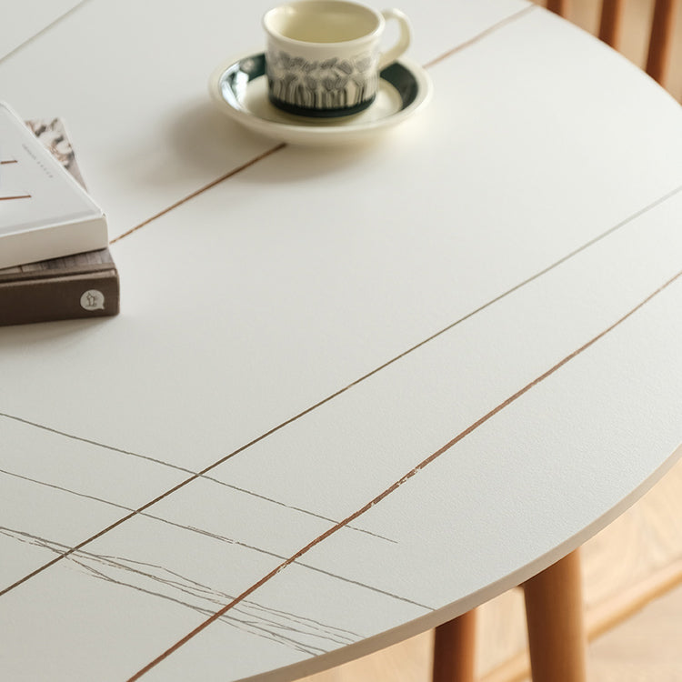 Contemporary Round Dining Table White Sintered Stone Table with 4 Cherry Wood Legs Clearhalo ' dining_table' 'Dining Tables & Seating' 'Dining Tables' 'furn' 'furn_dining_table' 'Furniture' 'furniture_dining_table' 'Kitchen & Dining Furniture' 'kitchen&dining_furn' 'kitchen' 'kitchen_dining_table' 4271011