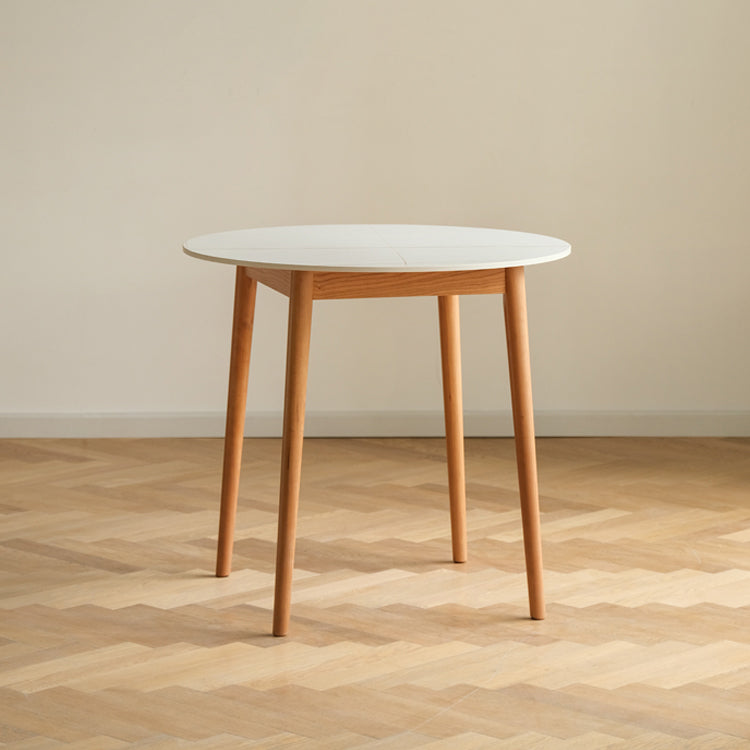 Contemporary Round Dining Table White Sintered Stone Table with 4 Cherry Wood Legs Clearhalo ' dining_table' 'Dining Tables & Seating' 'Dining Tables' 'furn' 'furn_dining_table' 'Furniture' 'furniture_dining_table' 'Kitchen & Dining Furniture' 'kitchen&dining_furn' 'kitchen' 'kitchen_dining_table' 4271015