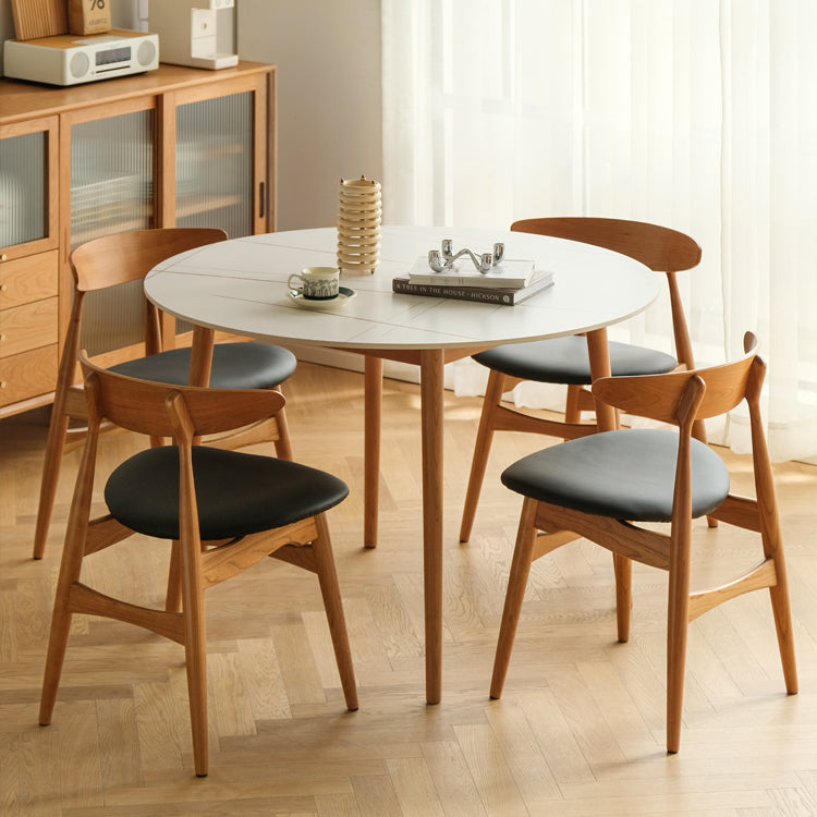 Contemporary Round Dining Table White Sintered Stone Table with 4 Cherry Wood Legs Clearhalo ' dining_table' 'Dining Tables & Seating' 'Dining Tables' 'furn' 'furn_dining_table' 'Furniture' 'furniture_dining_table' 'Kitchen & Dining Furniture' 'kitchen&dining_furn' 'kitchen' 'kitchen_dining_table' 4271017