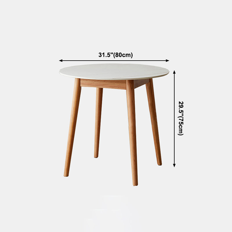 Contemporary Round Dining Table White Sintered Stone Table with 4 Cherry Wood Legs Clearhalo ' dining_table' 'Dining Tables & Seating' 'Dining Tables' 'furn' 'furn_dining_table' 'Furniture' 'furniture_dining_table' 'Kitchen & Dining Furniture' 'kitchen&dining_furn' 'kitchen' 'kitchen_dining_table' 4271019