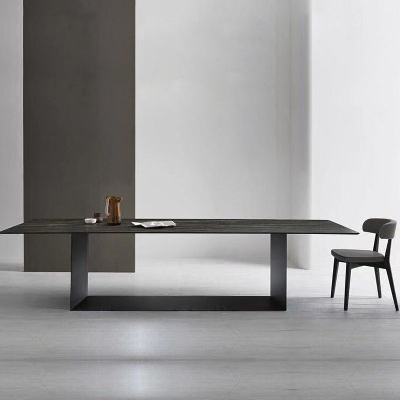 Industrial Sintered Stone Dining Table Rectangle Black Top Table with Metal Pedestal Clearhalo ' dining_table' 'Dining Tables & Seating' 'Dining Tables' 'furn' 'furn_dining_table' 'Furniture' 'furniture_dining_table' 'Kitchen & Dining Furniture' 'kitchen&dining_furn' 'kitchen' 'kitchen_dining_table' 4271021