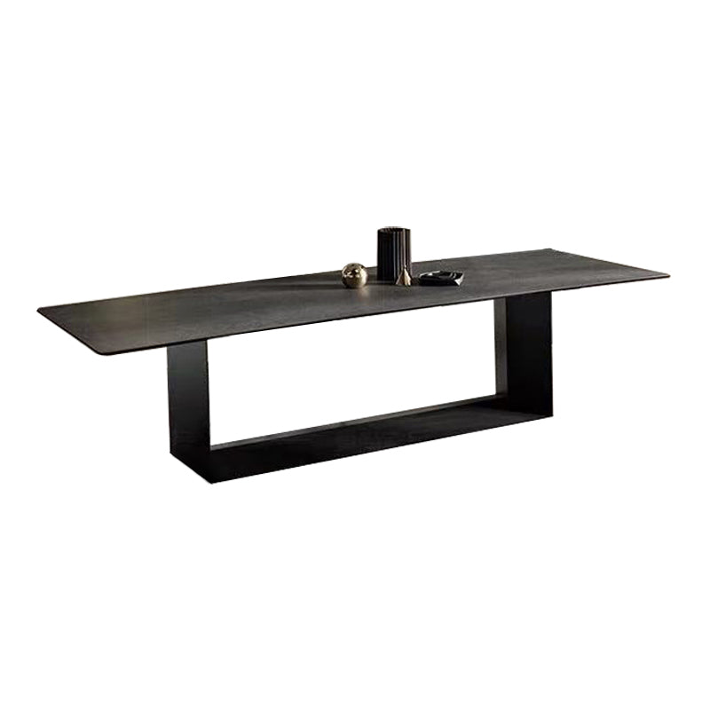Industrial Sintered Stone Dining Table Rectangle Black Top Table with Metal Pedestal Black Without Chairs Clearhalo ' dining_table' 'Dining Tables & Seating' 'Dining Tables' 'furn' 'furn_dining_table' 'Furniture' 'furniture_dining_table' 'Kitchen & Dining Furniture' 'kitchen&dining_furn' 'kitchen' 'kitchen_dining_table' 4271025