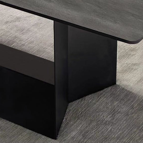 Industrial Sintered Stone Dining Table Rectangle Black Top Table with Metal Pedestal Clearhalo ' dining_table' 'Dining Tables & Seating' 'Dining Tables' 'furn' 'furn_dining_table' 'Furniture' 'furniture_dining_table' 'Kitchen & Dining Furniture' 'kitchen&dining_furn' 'kitchen' 'kitchen_dining_table' 4271026