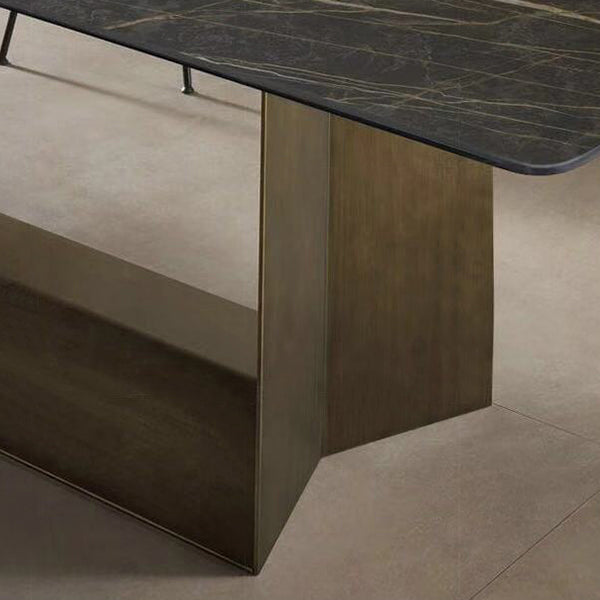 Industrial Sintered Stone Dining Table Rectangle Black Top Table with Metal Pedestal Clearhalo ' dining_table' 'Dining Tables & Seating' 'Dining Tables' 'furn' 'furn_dining_table' 'Furniture' 'furniture_dining_table' 'Kitchen & Dining Furniture' 'kitchen&dining_furn' 'kitchen' 'kitchen_dining_table' 4271027