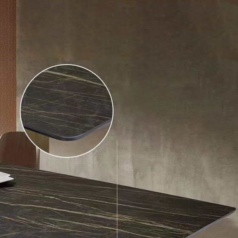 Industrial Sintered Stone Dining Table Rectangle Black Top Table with Metal Pedestal Clearhalo ' dining_table' 'Dining Tables & Seating' 'Dining Tables' 'furn' 'furn_dining_table' 'Furniture' 'furniture_dining_table' 'Kitchen & Dining Furniture' 'kitchen&dining_furn' 'kitchen' 'kitchen_dining_table' 4271028