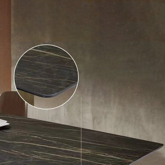 Industrial Sintered Stone Dining Table Rectangle Black Top Table with Metal Pedestal Clearhalo ' dining_table' 'Dining Tables & Seating' 'Dining Tables' 'furn' 'furn_dining_table' 'Furniture' 'furniture_dining_table' 'Kitchen & Dining Furniture' 'kitchen&dining_furn' 'kitchen' 'kitchen_dining_table' 4271028