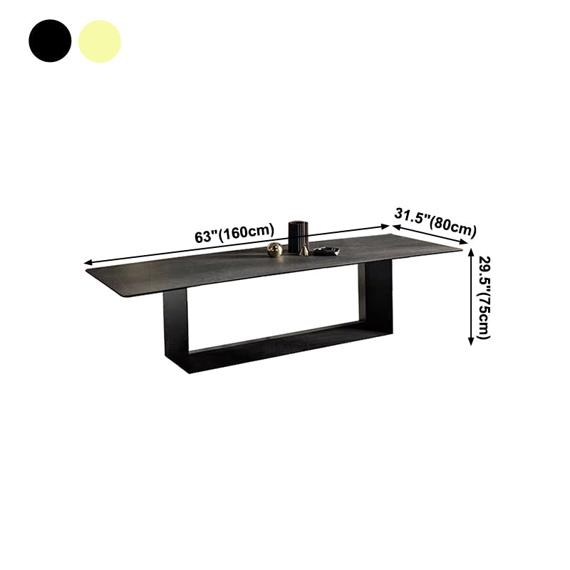 Industrial Sintered Stone Dining Table Rectangle Black Top Table with Metal Pedestal Clearhalo ' dining_table' 'Dining Tables & Seating' 'Dining Tables' 'furn' 'furn_dining_table' 'Furniture' 'furniture_dining_table' 'Kitchen & Dining Furniture' 'kitchen&dining_furn' 'kitchen' 'kitchen_dining_table' 4271030