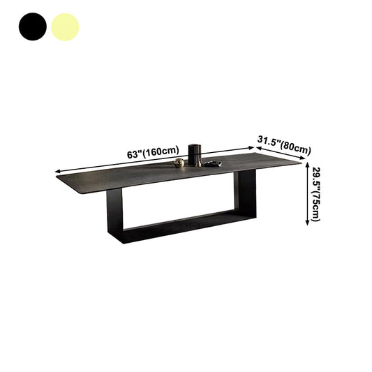 Industrial Sintered Stone Dining Table Rectangle Black Top Table with Metal Pedestal Clearhalo ' dining_table' 'Dining Tables & Seating' 'Dining Tables' 'furn' 'furn_dining_table' 'Furniture' 'furniture_dining_table' 'Kitchen & Dining Furniture' 'kitchen&dining_furn' 'kitchen' 'kitchen_dining_table' 4271030