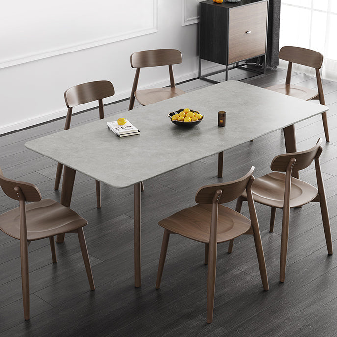 Mid-Century Modern Rectangle Dining Table Sintered Stone Table with 4 Solid Wood Legs Clearhalo ' dining_table' 'Dining Tables & Seating' 'Dining Tables' 'furn' 'furn_dining_table' 'Furniture' 'furniture_dining_table' 'Kitchen & Dining Furniture' 'kitchen&dining_furn' 'kitchen' 'kitchen_dining_table' 4271032