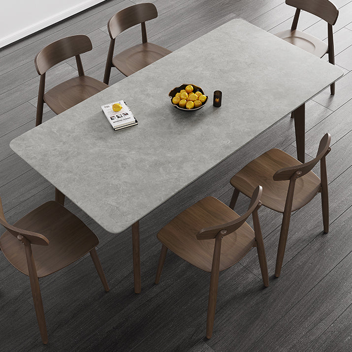 Mid-Century Modern Rectangle Dining Table Sintered Stone Table with 4 Solid Wood Legs Clearhalo ' dining_table' 'Dining Tables & Seating' 'Dining Tables' 'furn' 'furn_dining_table' 'Furniture' 'furniture_dining_table' 'Kitchen & Dining Furniture' 'kitchen&dining_furn' 'kitchen' 'kitchen_dining_table' 4271035