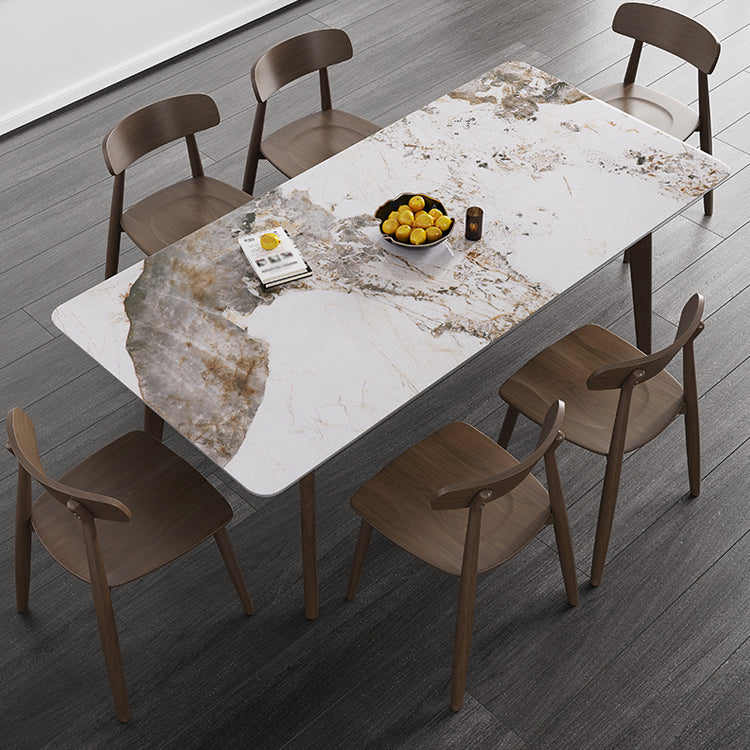 Mid-Century Modern Rectangle Dining Table Sintered Stone Table with 4 Solid Wood Legs Pandora Gold Without Chairs Clearhalo ' dining_table' 'Dining Tables & Seating' 'Dining Tables' 'furn' 'furn_dining_table' 'Furniture' 'furniture_dining_table' 'Kitchen & Dining Furniture' 'kitchen&dining_furn' 'kitchen' 'kitchen_dining_table' 4271036