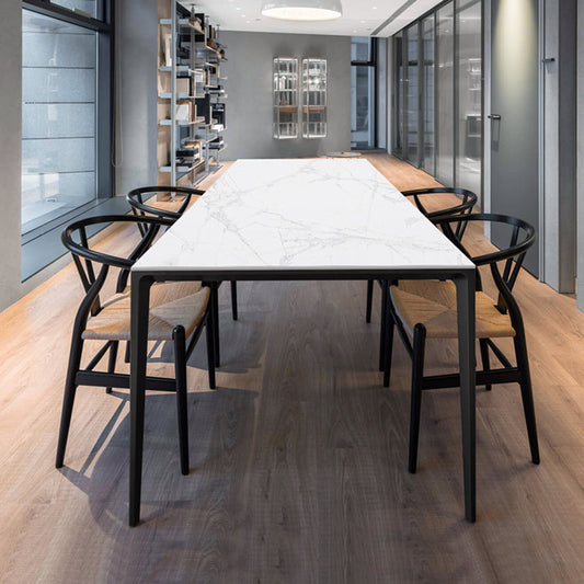 Industrial Style Sintered Stone Table 4 Legs Black Base Rectangle Table Clearhalo ' dining_table' 'Dining Tables & Seating' 'Dining Tables' 'furn' 'furn_dining_table' 'Furniture' 'furniture_dining_table' 'Kitchen & Dining Furniture' 'kitchen&dining_furn' 'kitchen' 'kitchen_dining_table' 4271049