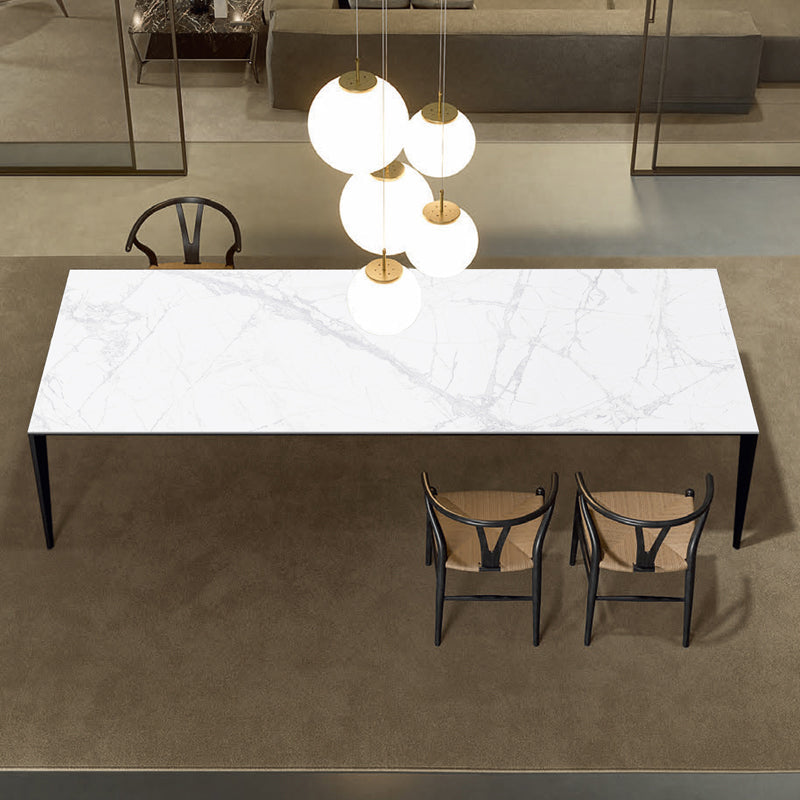 Industrial Style Sintered Stone Table 4 Legs Black Base Rectangle Table Clearhalo ' dining_table' 'Dining Tables & Seating' 'Dining Tables' 'furn' 'furn_dining_table' 'Furniture' 'furniture_dining_table' 'Kitchen & Dining Furniture' 'kitchen&dining_furn' 'kitchen' 'kitchen_dining_table' 4271050