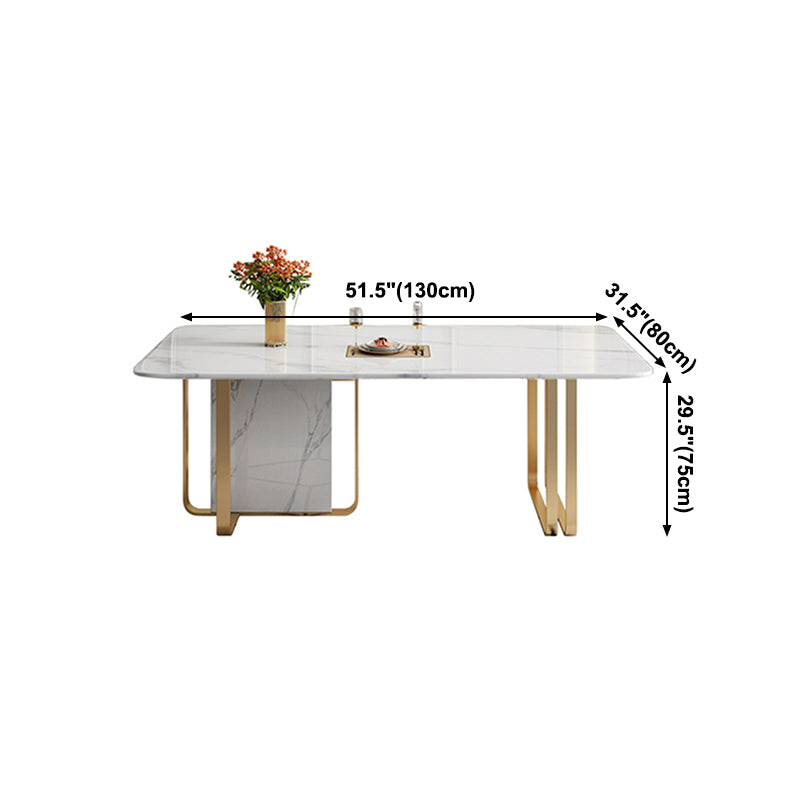 Luxury Sintered Stone Top Table Rectangle White Table with Metal Double Pedestal Clearhalo ' dining_table' 'Dining Tables & Seating' 'Dining Tables' 'furn' 'furn_dining_table' 'Furniture' 'furniture_dining_table' 'Kitchen & Dining Furniture' 'kitchen&dining_furn' 'kitchen' 'kitchen_dining_table' 4271068
