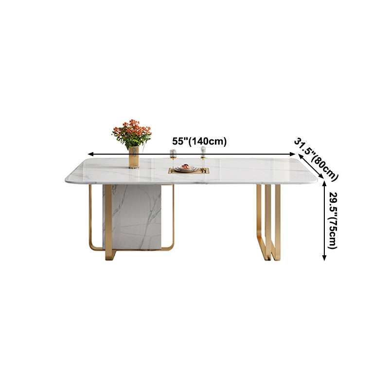 Luxury Sintered Stone Top Table Rectangle White Table with Metal Double Pedestal Clearhalo ' dining_table' 'Dining Tables & Seating' 'Dining Tables' 'furn' 'furn_dining_table' 'Furniture' 'furniture_dining_table' 'Kitchen & Dining Furniture' 'kitchen&dining_furn' 'kitchen' 'kitchen_dining_table' 4271069