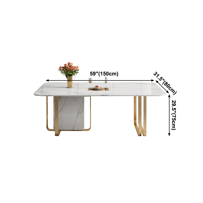 Luxury Sintered Stone Top Table Rectangle White Table with Metal Double Pedestal Clearhalo ' dining_table' 'Dining Tables & Seating' 'Dining Tables' 'furn' 'furn_dining_table' 'Furniture' 'furniture_dining_table' 'Kitchen & Dining Furniture' 'kitchen&dining_furn' 'kitchen' 'kitchen_dining_table' 4271070