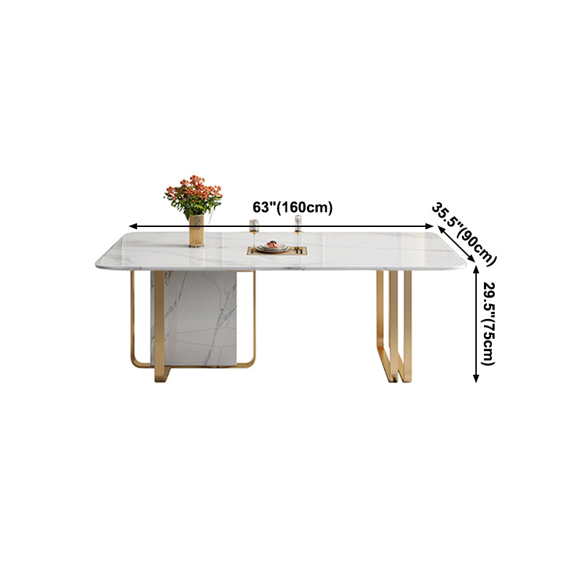Luxury Sintered Stone Top Table Rectangle White Table with Metal Double Pedestal Clearhalo ' dining_table' 'Dining Tables & Seating' 'Dining Tables' 'furn' 'furn_dining_table' 'Furniture' 'furniture_dining_table' 'Kitchen & Dining Furniture' 'kitchen&dining_furn' 'kitchen' 'kitchen_dining_table' 4271071