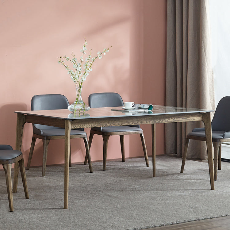 Mid-Century Modern Rectangle Dining Table Grey Sintered Stone Table with 4 Ash Solid Wood Legs Clearhalo ' dining_table' 'Dining Tables & Seating' 'Dining Tables' 'furn' 'furn_dining_table' 'Furniture' 'furniture_dining_table' 'Kitchen & Dining Furniture' 'kitchen&dining_furn' 'kitchen' 'kitchen_dining_table' 4271072