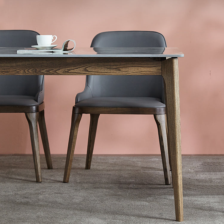 Mid-Century Modern Rectangle Dining Table Grey Sintered Stone Table with 4 Ash Solid Wood Legs Clearhalo ' dining_table' 'Dining Tables & Seating' 'Dining Tables' 'furn' 'furn_dining_table' 'Furniture' 'furniture_dining_table' 'Kitchen & Dining Furniture' 'kitchen&dining_furn' 'kitchen' 'kitchen_dining_table' 4271080