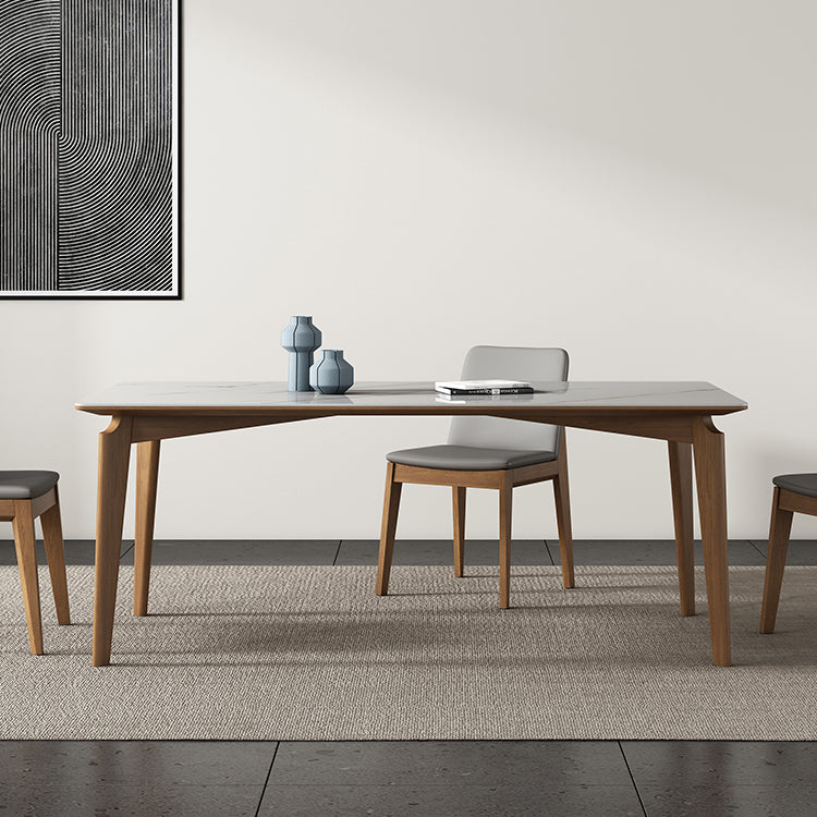 Mid-Century Modern Rectangle Dining Table White Sintered Stone Table with 4 Ash Solid Wood Legs Clearhalo ' dining_table' 'Dining Tables & Seating' 'Dining Tables' 'furn' 'furn_dining_table' 'Furniture' 'furniture_dining_table' 'Kitchen & Dining Furniture' 'kitchen&dining_furn' 'kitchen' 'kitchen_dining_table' 4271085