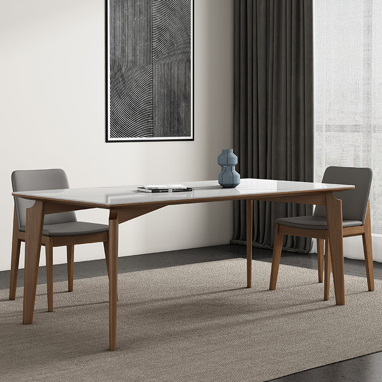 Mid-Century Modern Rectangle Dining Table White Sintered Stone Table with 4 Ash Solid Wood Legs Clearhalo ' dining_table' 'Dining Tables & Seating' 'Dining Tables' 'furn' 'furn_dining_table' 'Furniture' 'furniture_dining_table' 'Kitchen & Dining Furniture' 'kitchen&dining_furn' 'kitchen' 'kitchen_dining_table' 4271086