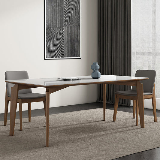 Mid-Century Modern Rectangle Dining Table White Sintered Stone Table with 4 Ash Solid Wood Legs Clearhalo ' dining_table' 'Dining Tables & Seating' 'Dining Tables' 'furn' 'furn_dining_table' 'Furniture' 'furniture_dining_table' 'Kitchen & Dining Furniture' 'kitchen&dining_furn' 'kitchen' 'kitchen_dining_table' 4271086