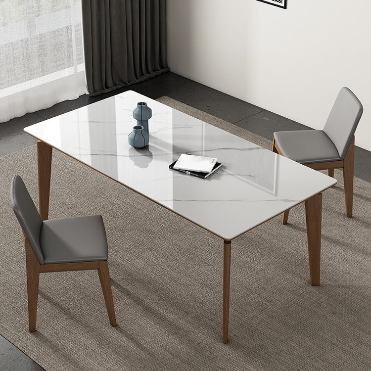 Mid-Century Modern Rectangle Dining Table White Sintered Stone Table with 4 Ash Solid Wood Legs Clearhalo ' dining_table' 'Dining Tables & Seating' 'Dining Tables' 'furn' 'furn_dining_table' 'Furniture' 'furniture_dining_table' 'Kitchen & Dining Furniture' 'kitchen&dining_furn' 'kitchen' 'kitchen_dining_table' 4271087