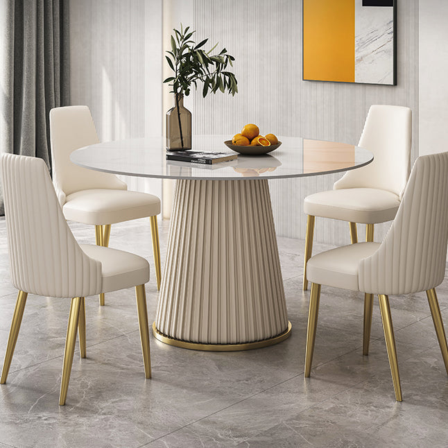 Traditional Luxury Dining Table Round White Sintered Stone Table with Pedestal Base Clearhalo ' dining_table' 'Dining Tables & Seating' 'Dining Tables' 'furn' 'furn_dining_table' 'Furniture' 'furniture_dining_table' 'Kitchen & Dining Furniture' 'kitchen&dining_furn' 'kitchen' 'kitchen_dining_table' 4271122