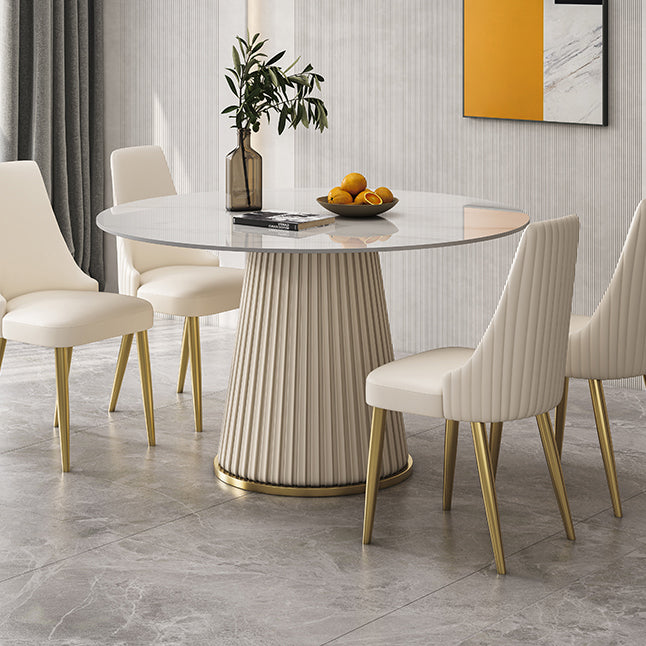 Traditional Luxury Dining Table Round White Sintered Stone Table with Pedestal Base Clearhalo ' dining_table' 'Dining Tables & Seating' 'Dining Tables' 'furn' 'furn_dining_table' 'Furniture' 'furniture_dining_table' 'Kitchen & Dining Furniture' 'kitchen&dining_furn' 'kitchen' 'kitchen_dining_table' 4271125