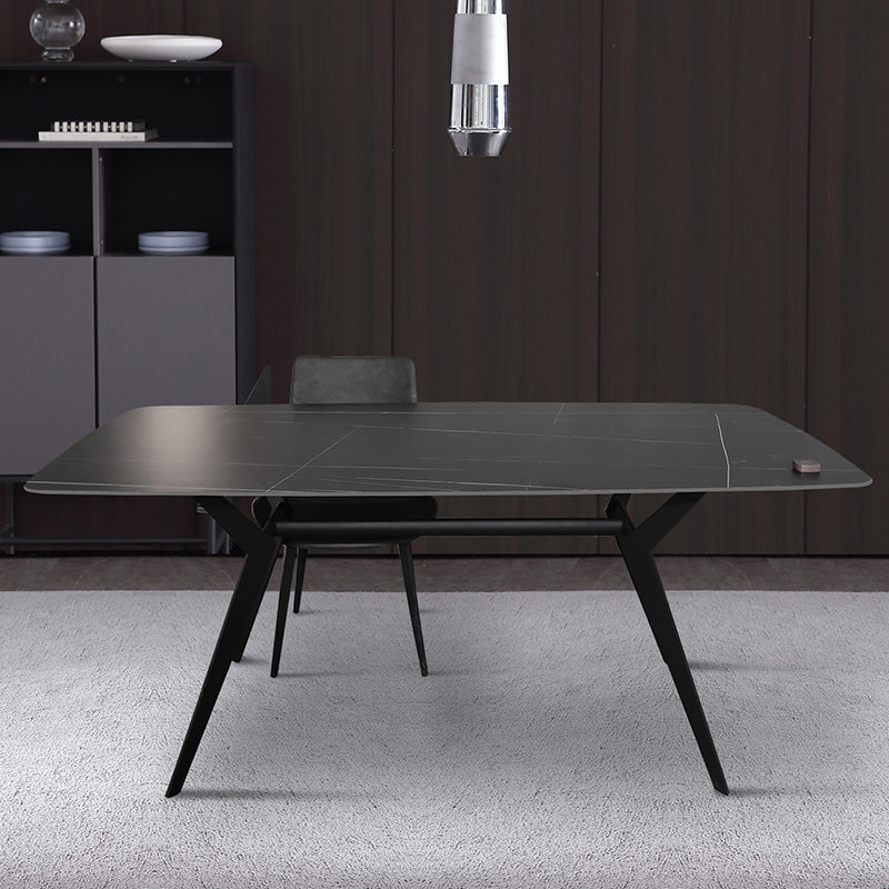Industrial Sintered Stone Dining Table Rectangle Black Top Table with Metal Base Black Clearhalo ' dining_table' 'Dining Tables & Seating' 'Dining Tables' 'Furniture' 'furniture_dining_table' 'Kitchen & Dining Furniture' 'kitchen&dining_furn' 'kitchen' 'kitchen_dining_table' 4271151