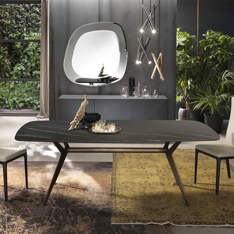 Industrial Sintered Stone Dining Table Rectangle Black Top Table with Metal Base Clearhalo ' dining_table' 'Dining Tables & Seating' 'Dining Tables' 'Furniture' 'furniture_dining_table' 'Kitchen & Dining Furniture' 'kitchen&dining_furn' 'kitchen' 'kitchen_dining_table' 4271153