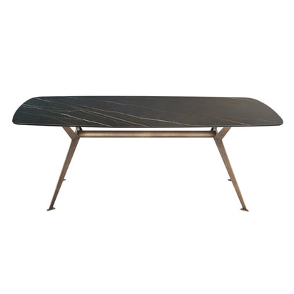 Industrial Sintered Stone Dining Table Rectangle Black Top Table with Metal Base Gold Clearhalo ' dining_table' 'Dining Tables & Seating' 'Dining Tables' 'Furniture' 'furniture_dining_table' 'Kitchen & Dining Furniture' 'kitchen&dining_furn' 'kitchen' 'kitchen_dining_table' 4271155