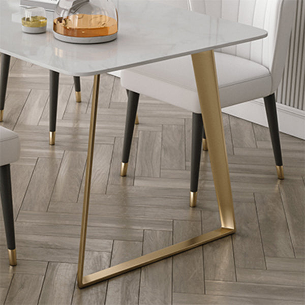 Traditional Luxury Rectangle Dining Table White Sintered Stone Table with Gold Double Pedestal Clearhalo ' dining_table' 'Dining Tables & Seating' 'Dining Tables' 'furn' 'furn_dining_table' 'Furniture' 'furniture_dining_table' 'Kitchen & Dining Furniture' 'kitchen&dining_furn' 'kitchen' 'kitchen_dining_table' 4271205