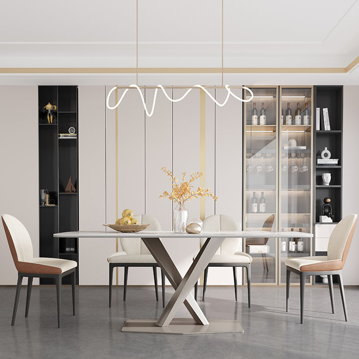 Luxury Sintered Stone Dining Table Rectangle Table with Metal Pedestal Clearhalo ' dining_table' 'Dining Tables & Seating' 'Dining Tables' 'furn' 'furn_dining_table' 'Furniture' 'furniture_dining_table' 'Kitchen & Dining Furniture' 'kitchen&dining_furn' 'kitchen' 'kitchen_dining_table' 4271259