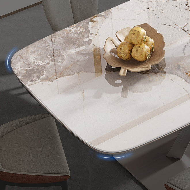 Luxury Sintered Stone Dining Table Rectangle Table with Metal Pedestal Clearhalo ' dining_table' 'Dining Tables & Seating' 'Dining Tables' 'furn' 'furn_dining_table' 'Furniture' 'furniture_dining_table' 'Kitchen & Dining Furniture' 'kitchen&dining_furn' 'kitchen' 'kitchen_dining_table' 4271260