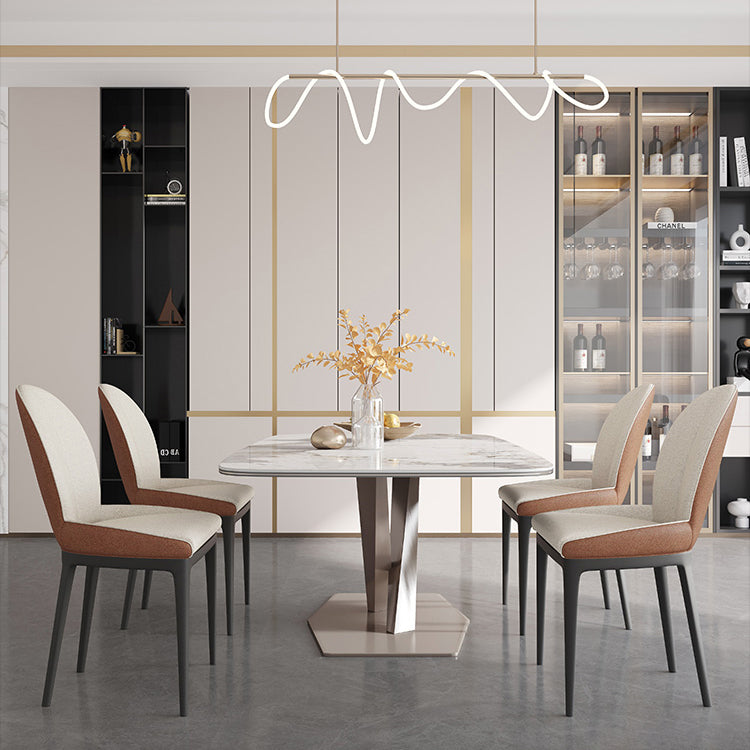 Luxury Sintered Stone Dining Table Rectangle Table with Metal Pedestal Clearhalo ' dining_table' 'Dining Tables & Seating' 'Dining Tables' 'furn' 'furn_dining_table' 'Furniture' 'furniture_dining_table' 'Kitchen & Dining Furniture' 'kitchen&dining_furn' 'kitchen' 'kitchen_dining_table' 4271265