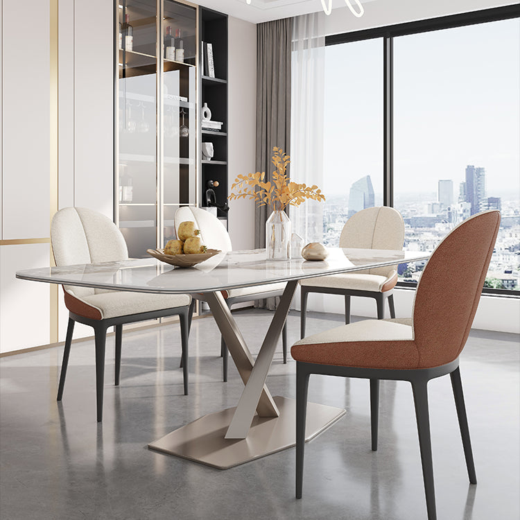 Luxury Sintered Stone Dining Table Rectangle Table with Metal Pedestal Clearhalo ' dining_table' 'Dining Tables & Seating' 'Dining Tables' 'furn' 'furn_dining_table' 'Furniture' 'furniture_dining_table' 'Kitchen & Dining Furniture' 'kitchen&dining_furn' 'kitchen' 'kitchen_dining_table' 4271266