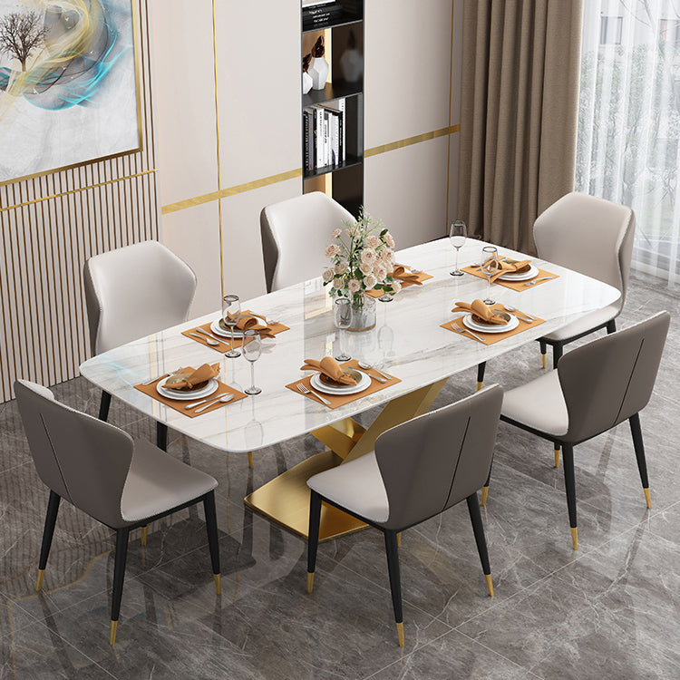 Traditional Luxury Rectangle Dining Table Sintered Stone Table with Gold Pedestal Base Clearhalo ' dining_table' 'Dining Tables & Seating' 'Dining Tables' 'furn' 'furn_dining_table' 'Furniture' 'furniture_dining_table' 'Kitchen & Dining Furniture' 'kitchen&dining_furn' 'kitchen' 'kitchen_dining_table' 4271286