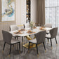Traditional Luxury Rectangle Dining Table Sintered Stone Table with Gold Pedestal Base Clearhalo ' dining_table' 'Dining Tables & Seating' 'Dining Tables' 'furn' 'furn_dining_table' 'Furniture' 'furniture_dining_table' 'Kitchen & Dining Furniture' 'kitchen&dining_furn' 'kitchen' 'kitchen_dining_table' 4271287
