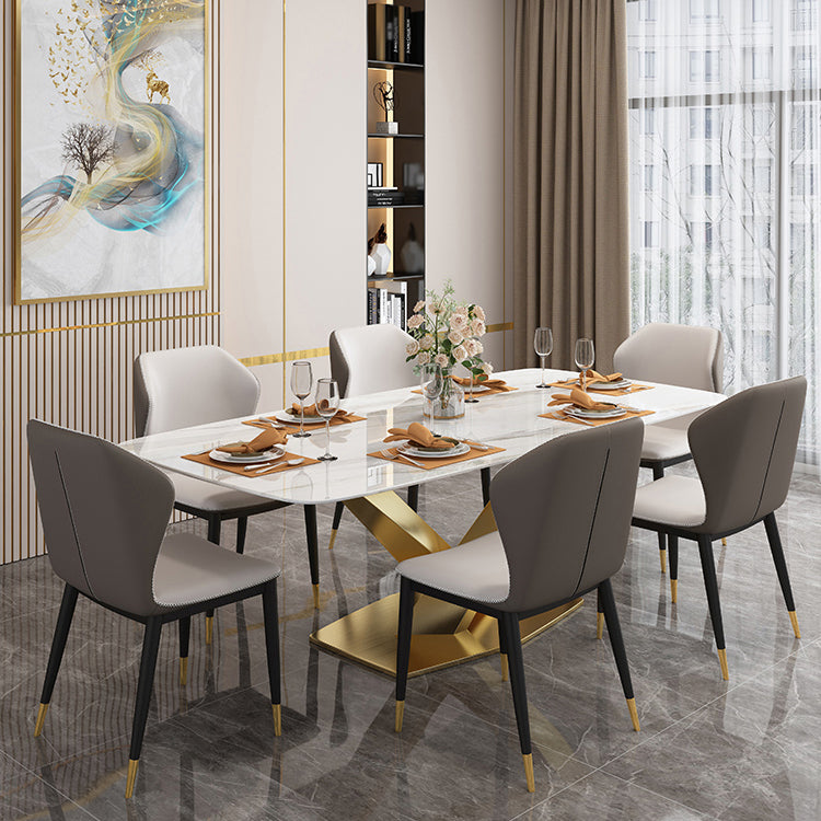 Traditional Luxury Rectangle Dining Table Sintered Stone Table with Gold Pedestal Base Clearhalo ' dining_table' 'Dining Tables & Seating' 'Dining Tables' 'furn' 'furn_dining_table' 'Furniture' 'furniture_dining_table' 'Kitchen & Dining Furniture' 'kitchen&dining_furn' 'kitchen' 'kitchen_dining_table' 4271287