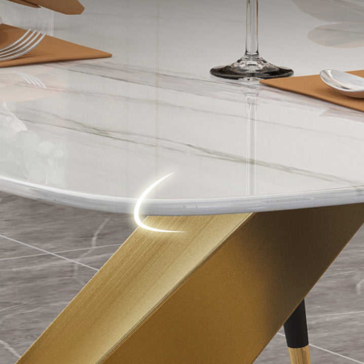 Traditional Luxury Rectangle Dining Table Sintered Stone Table with Gold Pedestal Base Clearhalo ' dining_table' 'Dining Tables & Seating' 'Dining Tables' 'furn' 'furn_dining_table' 'Furniture' 'furniture_dining_table' 'Kitchen & Dining Furniture' 'kitchen&dining_furn' 'kitchen' 'kitchen_dining_table' 4271291