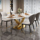 Traditional Luxury Rectangle Dining Table Sintered Stone Table with Gold Pedestal Base Clearhalo ' dining_table' 'Dining Tables & Seating' 'Dining Tables' 'furn' 'furn_dining_table' 'Furniture' 'furniture_dining_table' 'Kitchen & Dining Furniture' 'kitchen&dining_furn' 'kitchen' 'kitchen_dining_table' 4271295