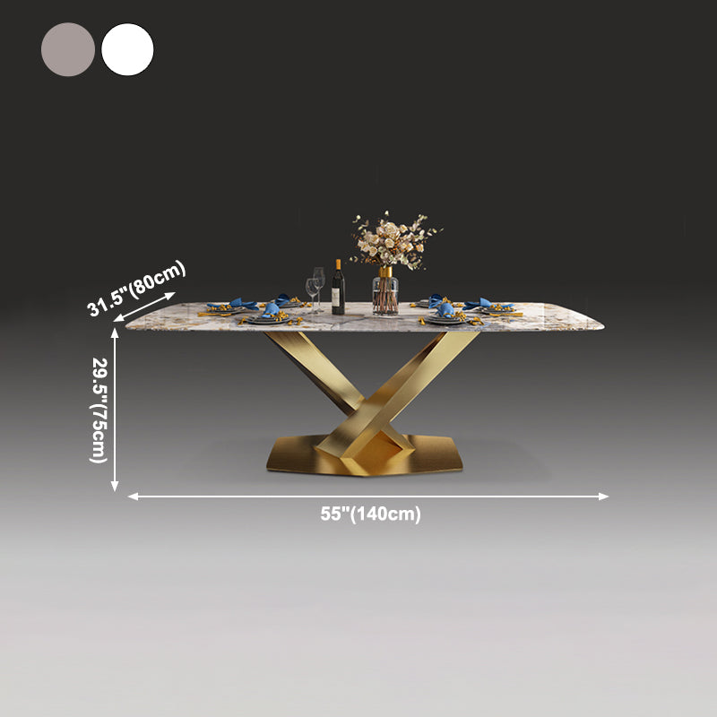 Traditional Luxury Rectangle Dining Table Sintered Stone Table with Gold Pedestal Base Clearhalo ' dining_table' 'Dining Tables & Seating' 'Dining Tables' 'furn' 'furn_dining_table' 'Furniture' 'furniture_dining_table' 'Kitchen & Dining Furniture' 'kitchen&dining_furn' 'kitchen' 'kitchen_dining_table' 4271298