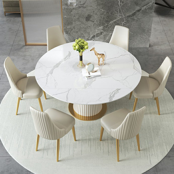 Sintered Stone Top Round Table for Restaurant Luxury White Dining Table with Pedestal Base Clearhalo ' dining_table' 'Dining Tables & Seating' 'Dining Tables' 'furn' 'furn_dining_table' 'Furniture' 'furniture_dining_table' 'Kitchen & Dining Furniture' 'kitchen&dining_furn' 'kitchen' 'kitchen_dining_table' 4271301