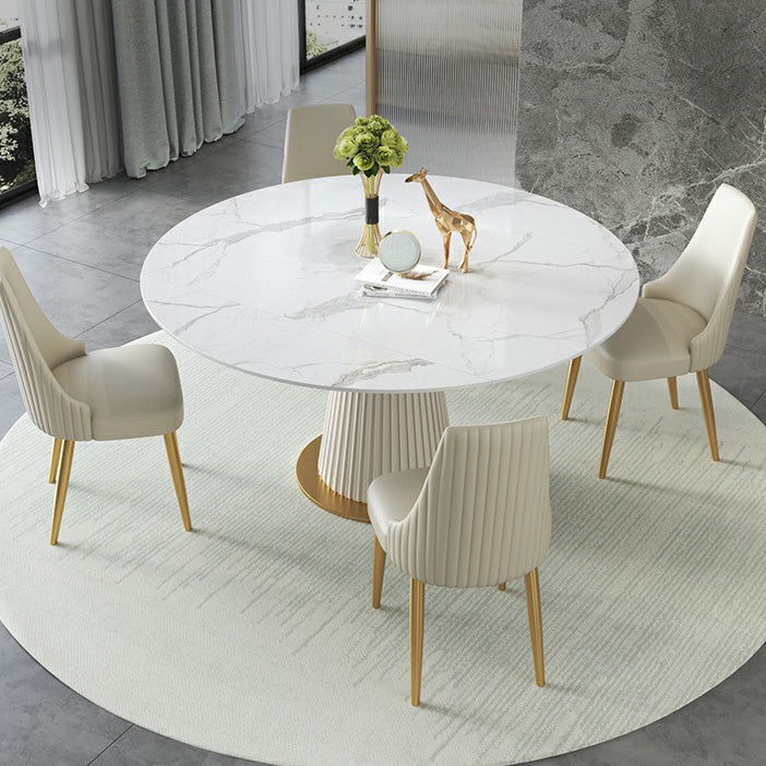 Sintered Stone Top Round Table for Restaurant Luxury White Dining Table with Pedestal Base Clearhalo ' dining_table' 'Dining Tables & Seating' 'Dining Tables' 'furn' 'furn_dining_table' 'Furniture' 'furniture_dining_table' 'Kitchen & Dining Furniture' 'kitchen&dining_furn' 'kitchen' 'kitchen_dining_table' 4271303
