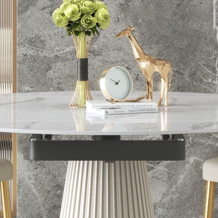 Sintered Stone Top Round Table for Restaurant Luxury White Dining Table with Pedestal Base Clearhalo ' dining_table' 'Dining Tables & Seating' 'Dining Tables' 'furn' 'furn_dining_table' 'Furniture' 'furniture_dining_table' 'Kitchen & Dining Furniture' 'kitchen&dining_furn' 'kitchen' 'kitchen_dining_table' 4271308