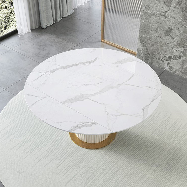 Sintered Stone Top Round Table for Restaurant Luxury White Dining Table with Pedestal Base Clearhalo ' dining_table' 'Dining Tables & Seating' 'Dining Tables' 'furn' 'furn_dining_table' 'Furniture' 'furniture_dining_table' 'Kitchen & Dining Furniture' 'kitchen&dining_furn' 'kitchen' 'kitchen_dining_table' 4271310
