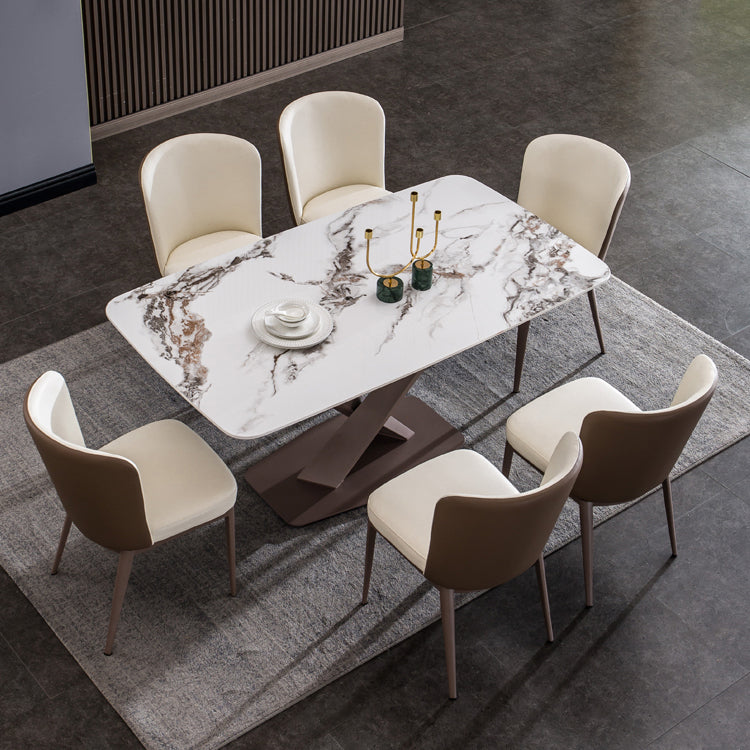 Metal Traditional Luxury Rectangle Table White Sintered Stone Table with Pedestal Base Clearhalo ' dining_table' 'Dining Tables & Seating' 'Dining Tables' 'furn' 'furn_dining_table' 'Furniture' 'furniture_dining_table' 'Kitchen & Dining Furniture' 'kitchen&dining_furn' 'kitchen' 'kitchen_dining_table' 4271324