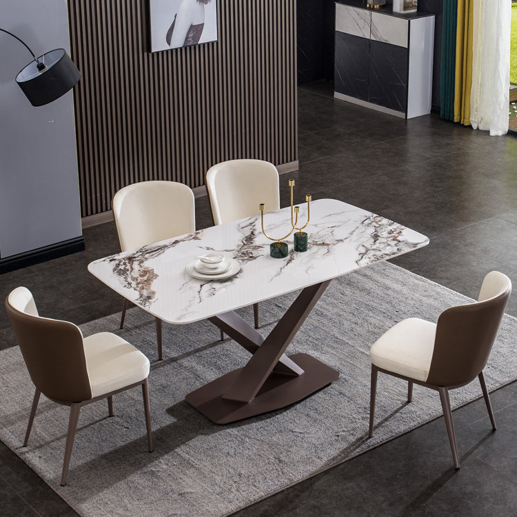 Metal Traditional Luxury Rectangle Table White Sintered Stone Table with Pedestal Base Clearhalo ' dining_table' 'Dining Tables & Seating' 'Dining Tables' 'furn' 'furn_dining_table' 'Furniture' 'furniture_dining_table' 'Kitchen & Dining Furniture' 'kitchen&dining_furn' 'kitchen' 'kitchen_dining_table' 4271325